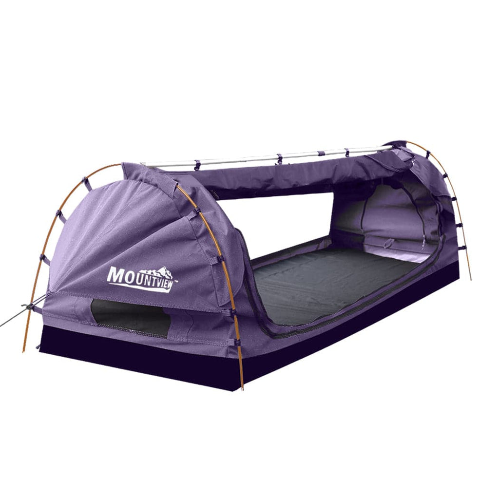 Mountview King Single Swag Camping Swags Canvas Dome Tent Free Standing Purple