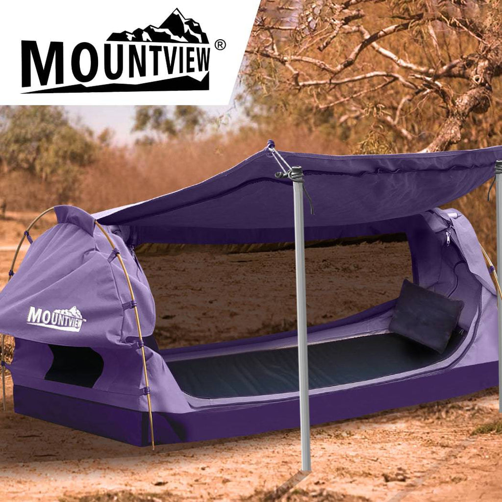 Mountview King Single Swag Camping Swags Canvas Dome Tent Free Standing Purple