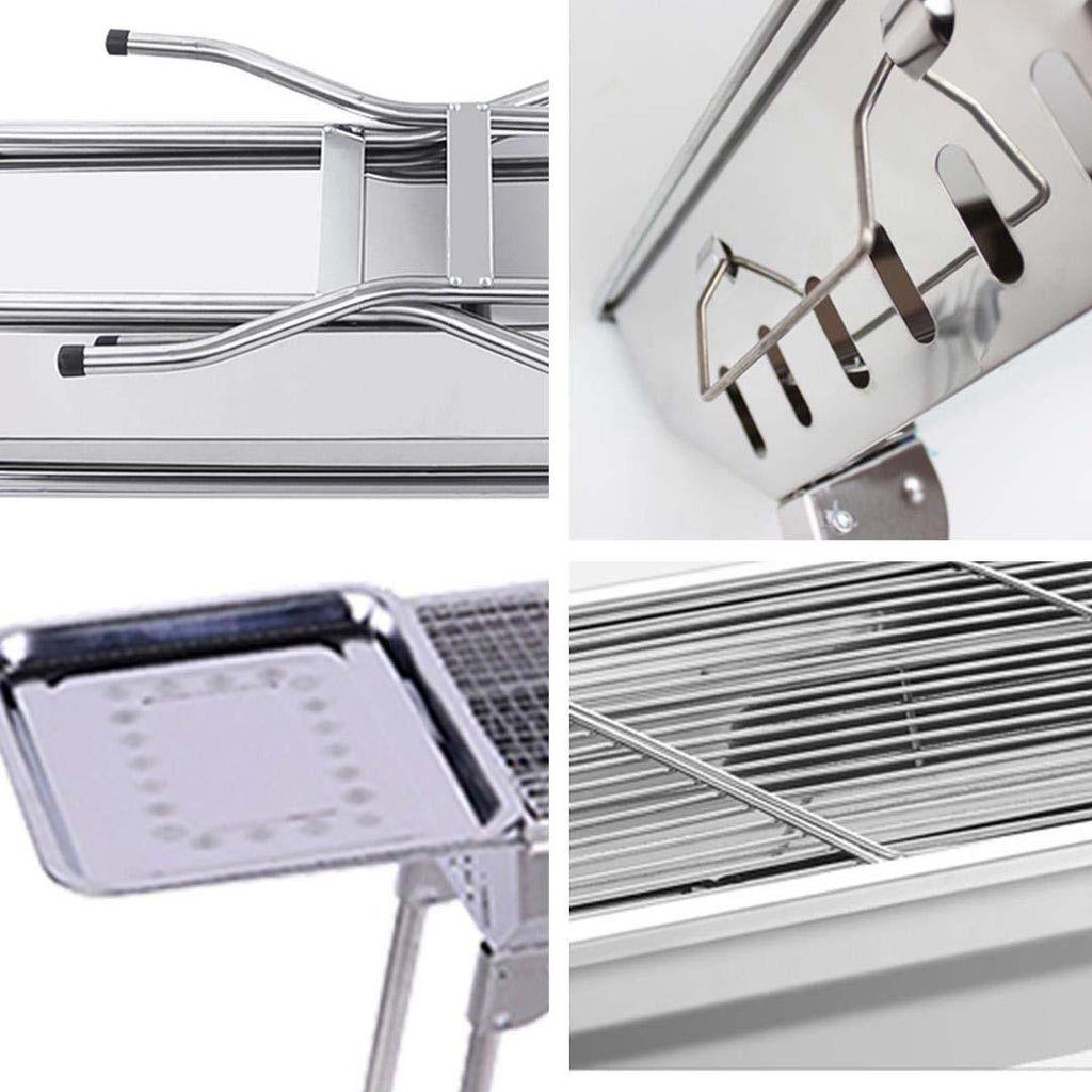 Skewers Grill with Side Tray Portable Stainless Steel Charcoal BBQ Outdoor 6-8 Persons