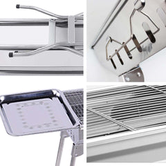 Skewers Grill with Side Tray Portable Stainless Steel Charcoal BBQ Outdoor 6-8 Persons