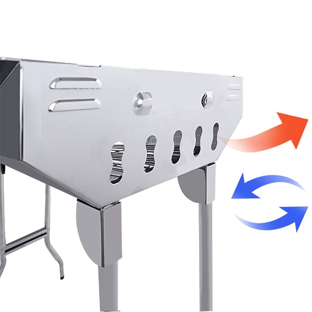 Skewers Grill with Side Tray Portable Stainless Steel Charcoal BBQ Outdoor 6-8 Persons