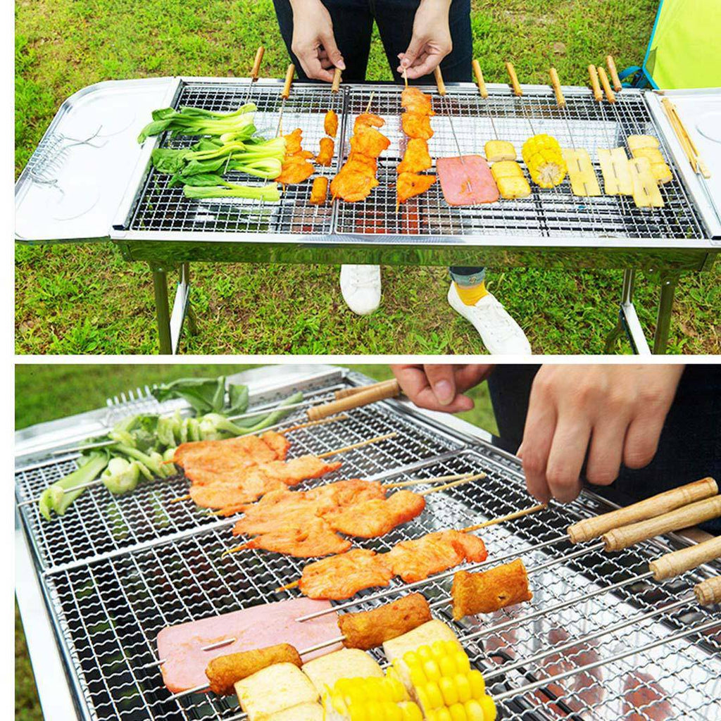 Skewers Grill with Side Tray Portable Stainless Steel Charcoal BBQ Outdoor 6-8 Persons