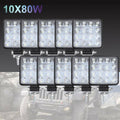 Off Road Living 80W CREE LED Flood Work Lights 12V/24V Square 4" – 10-Pack