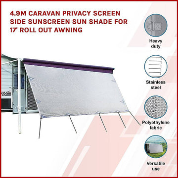 4.9m Caravan Privacy Screen Side Sunscreen Sun Shade for 17' Roll Out Awning