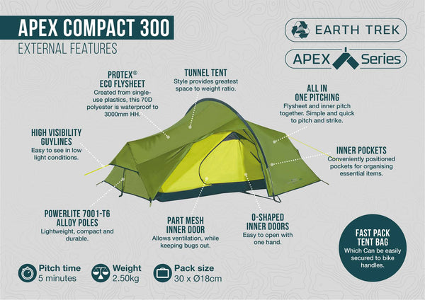 3 Person Tent - Apex Compact 300 - 2.50kg by Vango