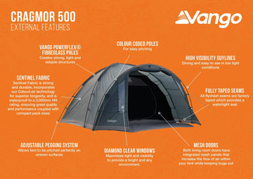 5 Person Camping Tent - Cragmor 500 - 10.3kg by Vango