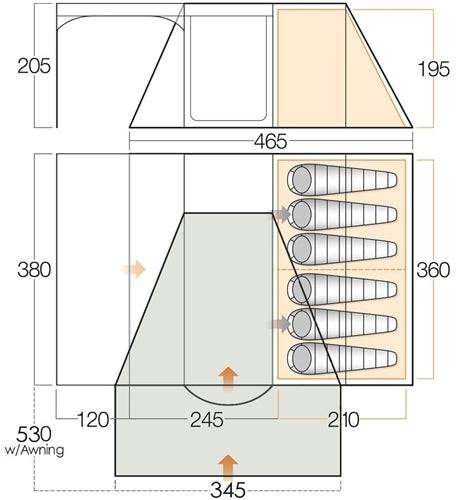 6 Person Camping & Touring Tent - Calder 600 with Exceed Side Awning Tall by Vango