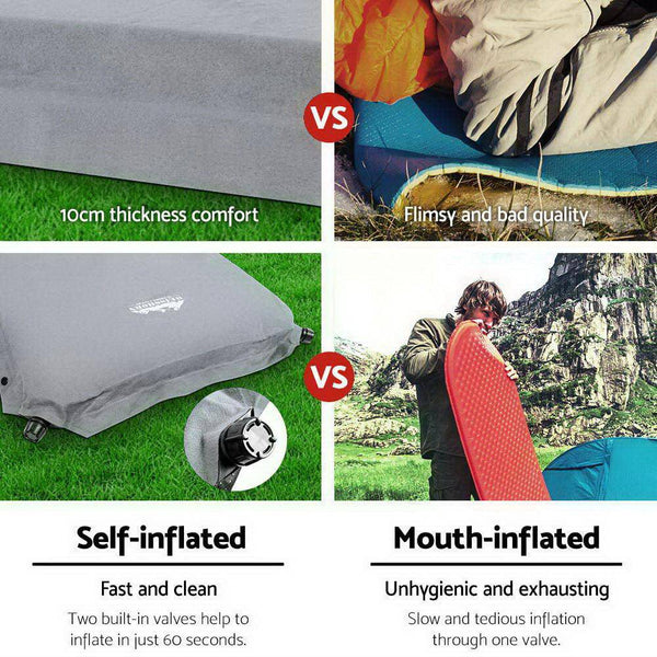 Weisshorn Self Inflating Mattress Camping Sleeping Mat Air Bed Pad Double Grey 10CM Thick