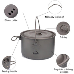 Camping Tableware Titanium Cookware set tourism cauldron Outdoor Cooking Pot Picnic Kitchen Hiking Trekking