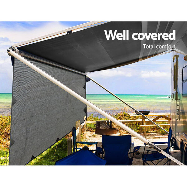 3.4M Caravan Privacy Screens 1.95m Roll Out Awning End Wall Side Sun Shade - Camping Australia