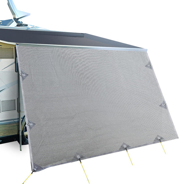 4.9M Caravan Privacy Screens 1.95m Roll Out Awning End Wall Side Sun Shade - Camping Australia