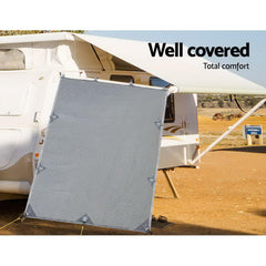 Pop Top Caravan Privacy Screen 2.1 x 1.8M Sun Shade End Wall Roll Out Awning - Camping Australia