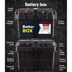Giantz 120Ah Deep Cycle Battery & Battery Box 12V AGM Marine Sealed Power Solar - Camping Australia