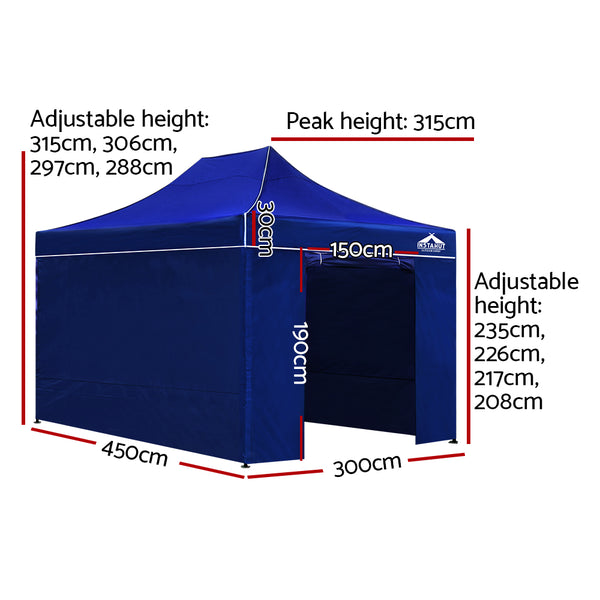 Instahut Gazebo Pop Up Marquee 3x4.5m Folding Wedding Tent Gazebos Shade Blue - Camping Australia