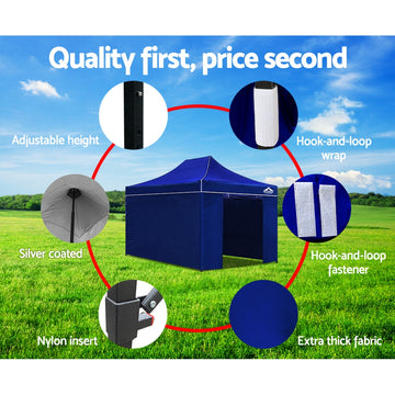 Instahut Gazebo Pop Up Marquee 3x4.5m Folding Wedding Tent Gazebos Shade Blue - Camping Australia
