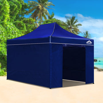 Instahut Gazebo Pop Up Marquee 3x4.5m Folding Wedding Tent Gazebos Shade Blue - Camping Australia