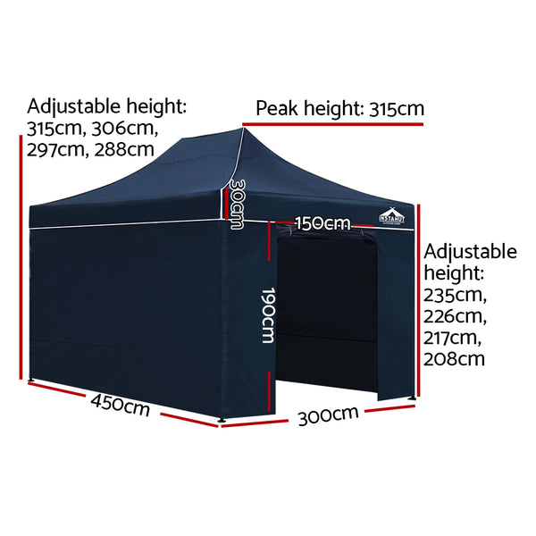 Instahut Gazebo Pop Up Marquee 3x4.5m Folding Wedding Tent Gazebos Shade Navy - Camping Australia
