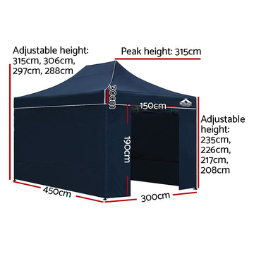 Instahut Gazebo Pop Up Marquee 3x4.5m Folding Wedding Tent Gazebos Shade Navy - Camping Australia