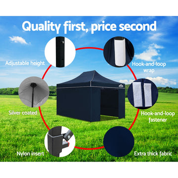 Instahut Gazebo Pop Up Marquee 3x4.5m Folding Wedding Tent Gazebos Shade Navy - Camping Australia