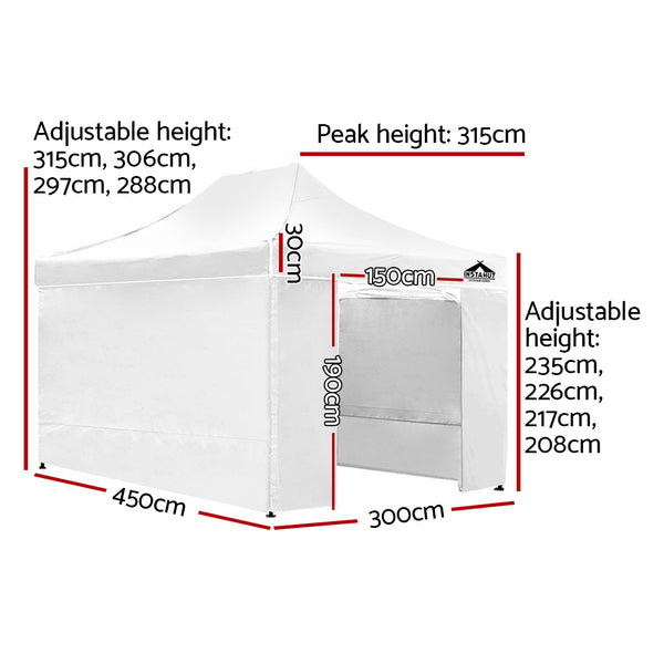 Instahut Gazebo Pop Up Marquee 3x4.5m Folding Wedding Tent Gazebos Shade White - Camping Australia