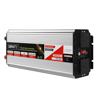 Giantz Power Inverter 2000W or 4000W Pure Sine Wave 12V-240V Camping Boat Caravan - Camping Australia