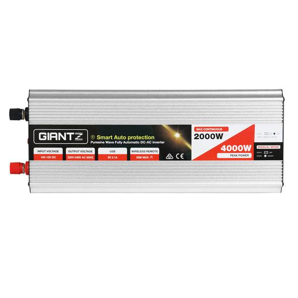 Giantz Power Inverter 2000W or 4000W Pure Sine Wave 12V-240V Camping Boat Caravan - Camping Australia