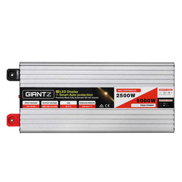 Giantz Power Inverter 12V to 240V 2500W/5000W Pure Sine Wave Camping Car Boat - Camping Australia