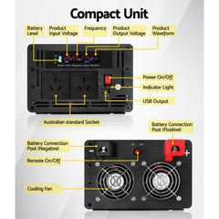 Giantz Power Inverter 3000W or 6000W Pure Sine Wave 12V-240V Camping Boat Caravan - Camping Australia