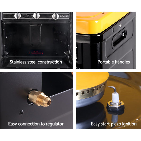 Devanti 3 Burner Portable Oven - Black & Yellow - Camping Australia