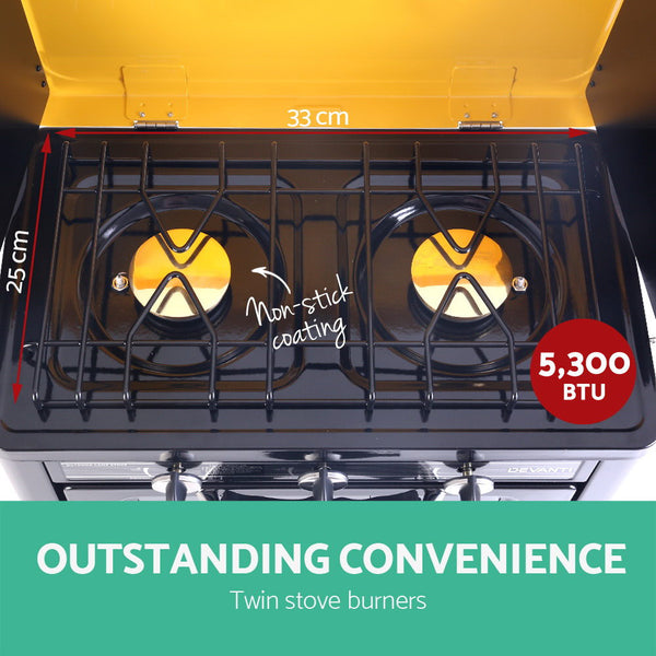 Devanti 3 Burner Portable Oven - Black & Yellow - Camping Australia
