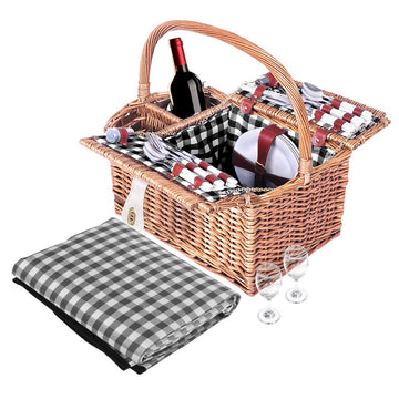 Alfresco 4 Person Picnic Basket Set Basket Outdoor Insulated Blanket Deluxe - Camping Australia