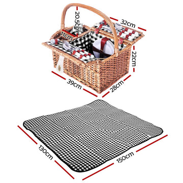 Alfresco 4 Person Picnic Basket Set Basket Outdoor Insulated Blanket Deluxe - Camping Australia