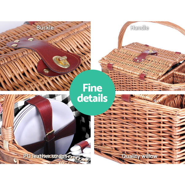 Alfresco 4 Person Picnic Basket Set Basket Outdoor Insulated Blanket Deluxe - Camping Australia
