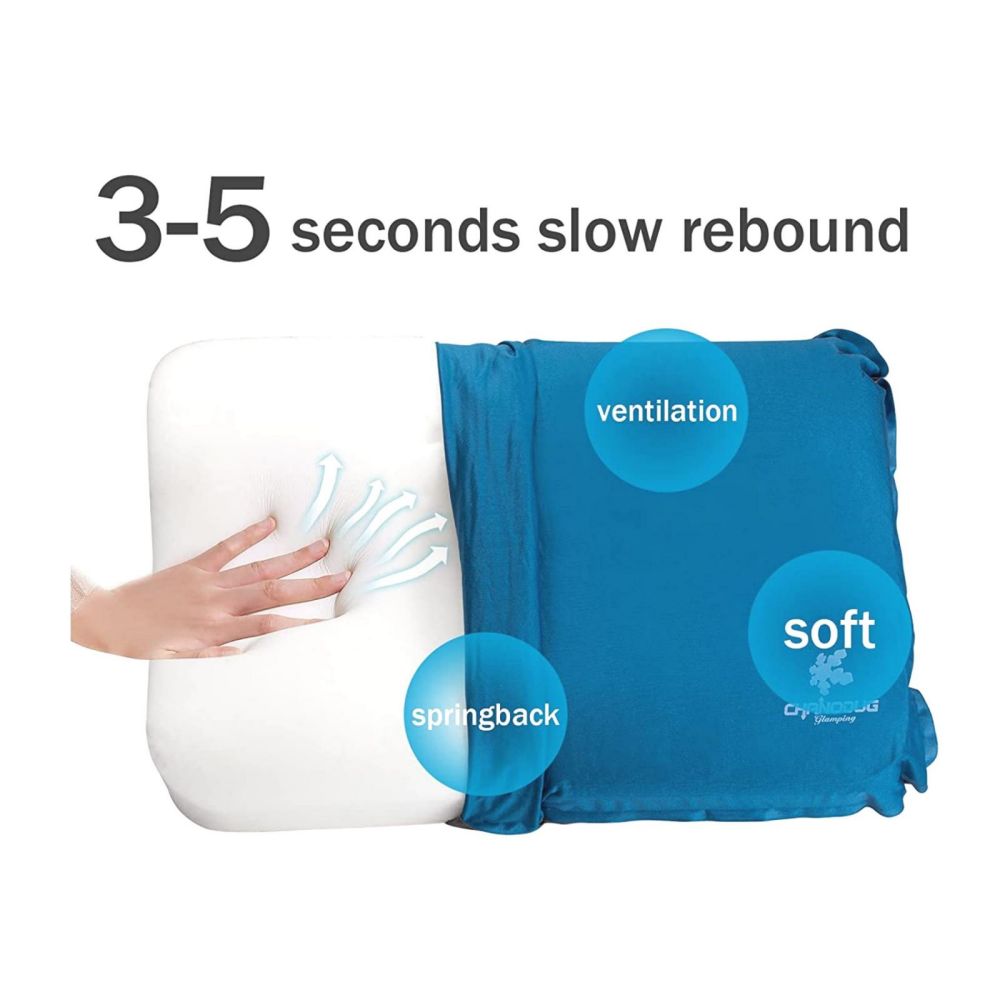 Self Inflating Camping Pillow with Ergonomic 4D Support - Blue - Camping Australia