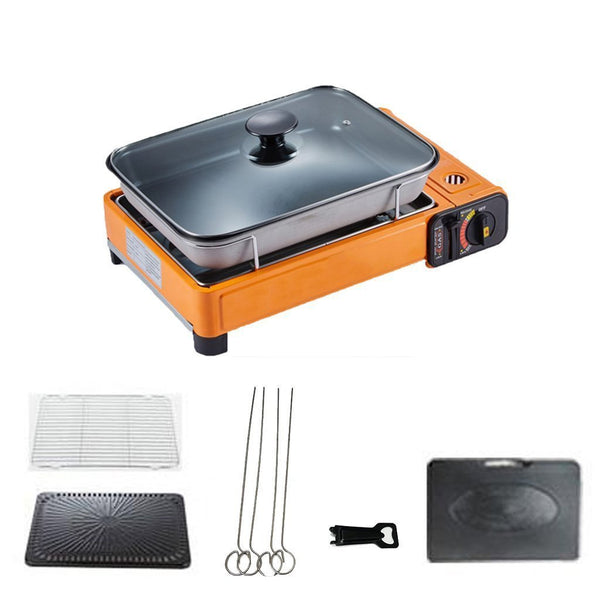 Portable Gas Stove Burner Butane BBQ Camping Gas Cooker With Non Stick Plate Orange - Camping Australia