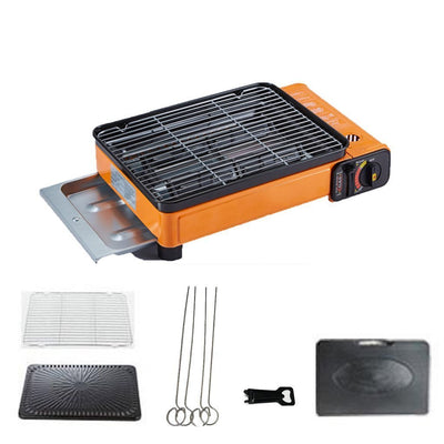 Portable Gas Stove Burner Butane BBQ Camping Gas Cooker With Non Stick Plate Orange - Camping Australia