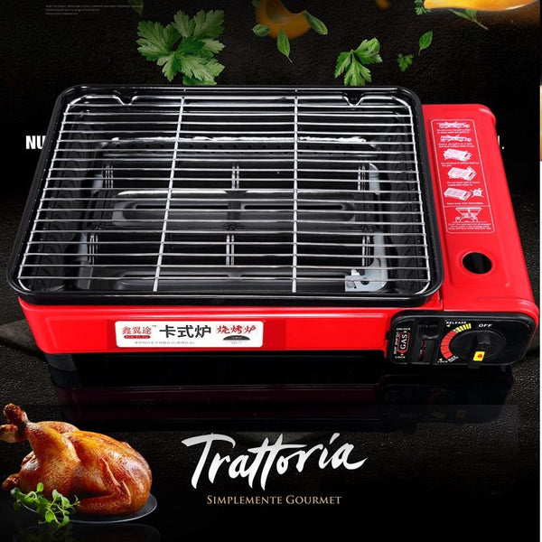 Portable Gas Stove Burner Butane BBQ Camping Gas Cooker With Non Stick Plate Orange - Camping Australia