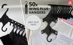 WING 50 Set Black Plus Hanger Multiple Clothes Rack Organizer Foldable - Camping Australia