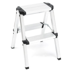 2-Step Portable Folding Ladder, Aluminum Frame Lightweight Home Ladder with Anti Slip Design, 150KG Capacity - Camping Australia