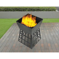 Black Fire Pit Square Log Patio Garden Heater Outdoor Table Top BBQ Camping - Camping Australia