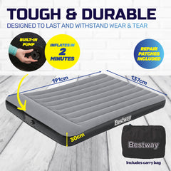 Bestway Double Inflatable Air Bed Tritech Built-In Pump Heavy Duty - Camping Australia